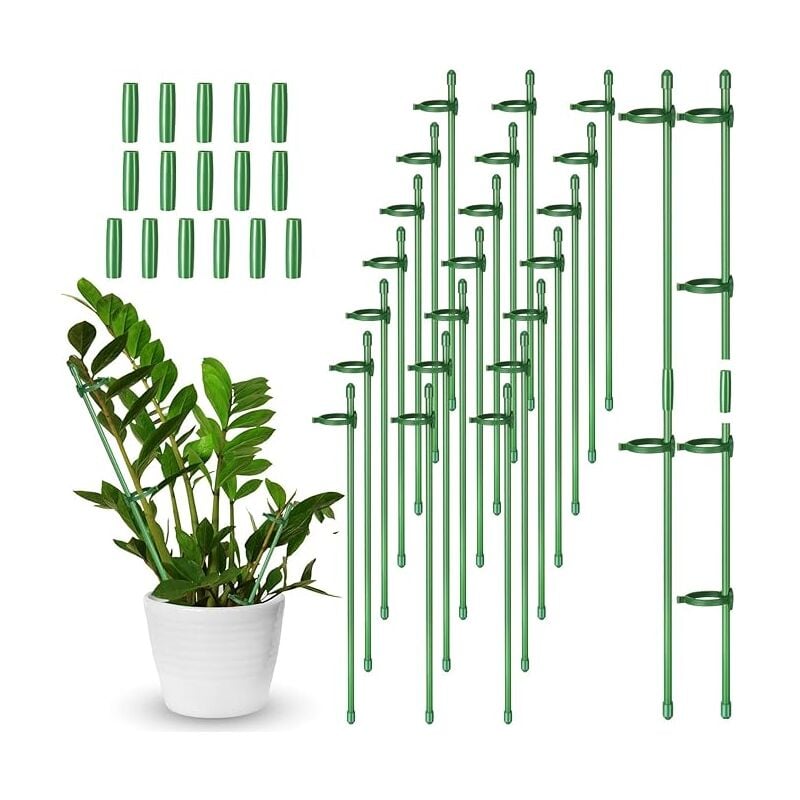 Lot de 30 piquets de support réglables pour plantes de jardin à tige unique, anneaux de support pour cage à plantes avec 60 clips pour plantes et 15