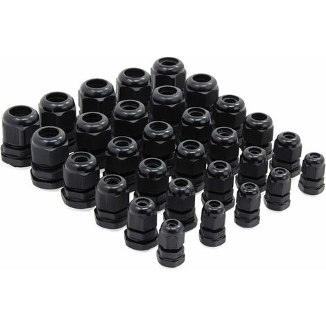 Lot de 30 presse-étoupes en plastique étanche - PG7, PG9, PG11, PG13.5, PG16, PG19 - 3,5-15 mm