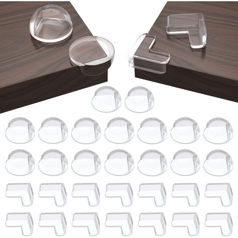 Lot de 30 protections d'angle et de bord (16 bords ronds + 14 coins carrés), protections d'angle transparentes adaptées à la table