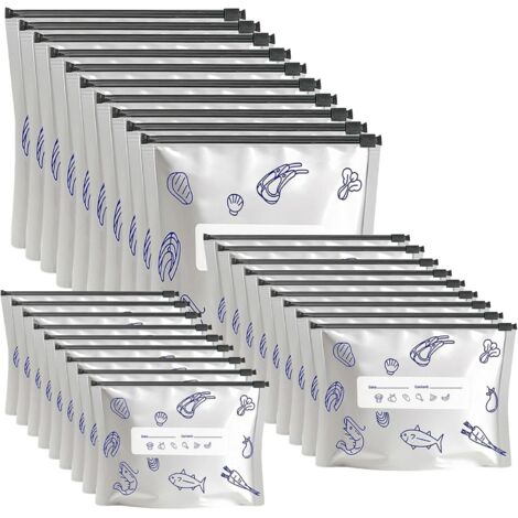 Lot de 30 Sacs de Rangement en Feuille d'Aluminium, Sacs de Stockage Alimentaires Réutilisables, Sacs Refermables pour Viande, Fruits, Légumes et Collations, Conservation Prolongée