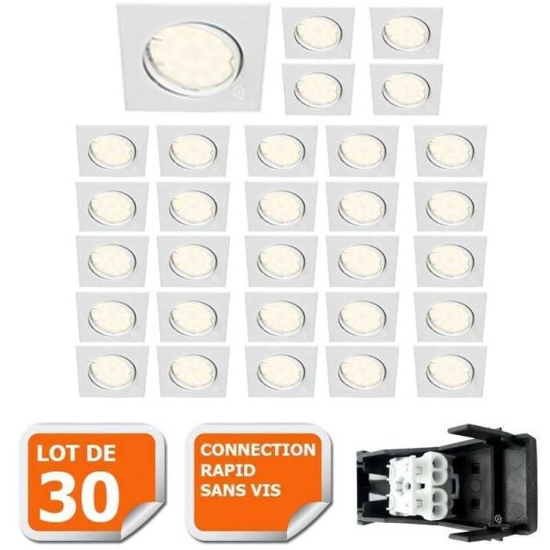 Lampesecoenergie - Lot de 30 spot encastrable orientable carré led smd gu10 230v blanc rendu environ 50w halogène
