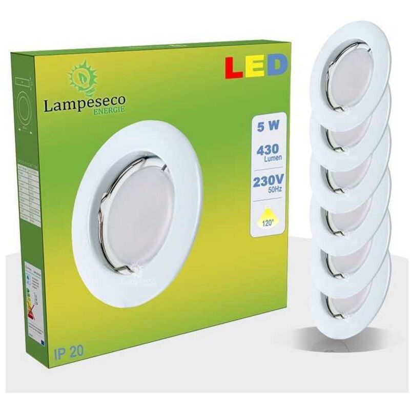 Lot de 30 Spot Led Encastrable Complete Blanc Lumière Blanc Chaud 5W eq.50W ref.267