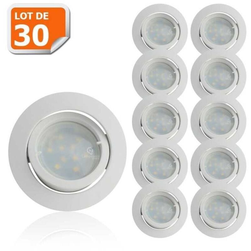 Lot de 30 Spot Led Encastrable Complete Blanc Orientable lumière Blanc Chaud eq. 50W ref.193
