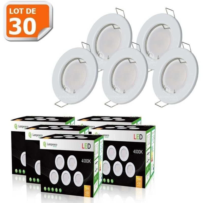 Lampesecoenergie - Lot de 30 Spot Led Encastrable complete ronde fixe eq. 50w blanc neutre