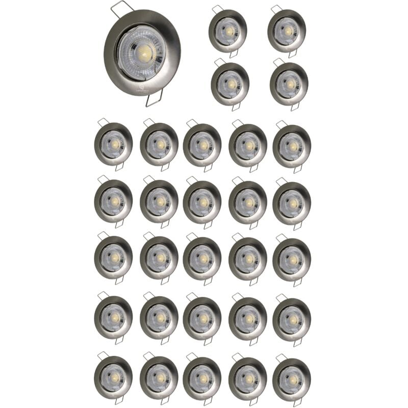 Lampesecoenergie - Lot de 30 Spot encastrable led fixe complet alu brossé blanc chaud 38°