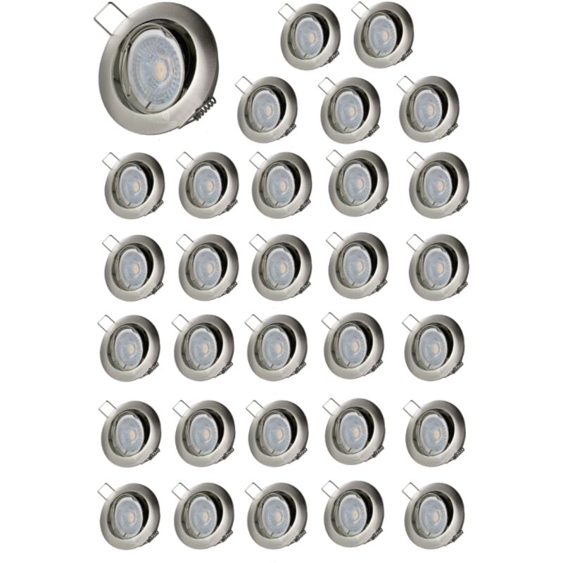 Lampesecoenergie - Lot de 30 Spot led orientable alu brossé 230v 7w 38° blanc chaud