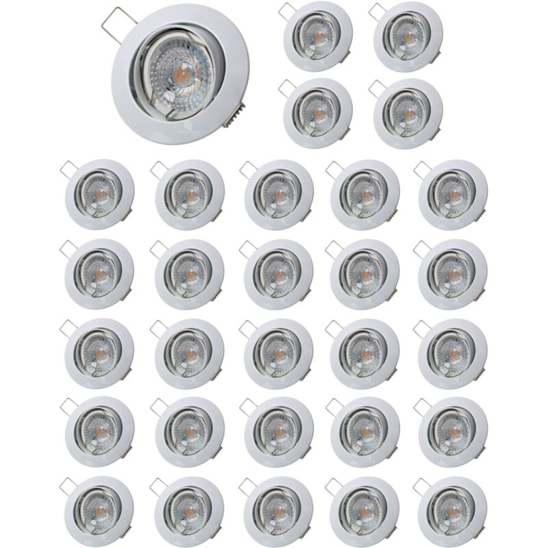 Lampesecoenergie - Lot de 30 Spot led ronde blanc orientable 38° blanc chaud