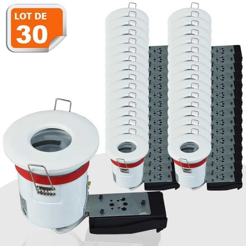 Lot de 30 Support de spot BBC Etanche IP65 Blanc 87mm avec douille GU10 automatique ref. 830W