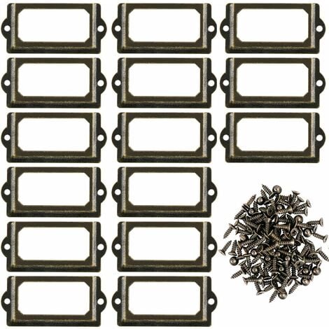 GRECQUEMYTH Lot de 30 supports d'étiquettes en métal pour meubles, tiroirs, armoires, cartes, plaques nominatives, cadres avec vis pour bureau, bibliothèque, étagère, bronze, 70 x 33 mm，Starlight