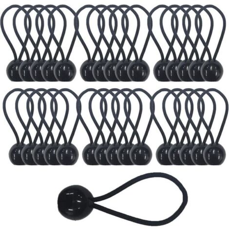 Lot de 30 Tendeurs Élastiques avec Boule - Sandow Élastique Tendeur Bâche 4mm x 10cm - Pour Bannières, Pavillons, Camping