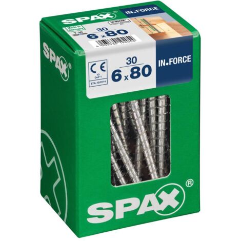 Lot de 30 vis acier tęte cylindrique SPAX, Diam.6 mm x L.80 mm