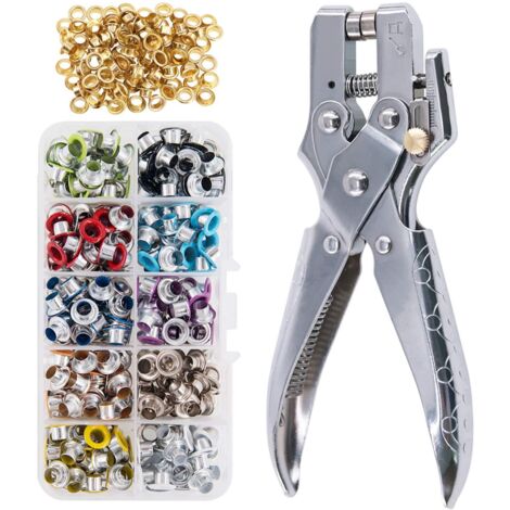 Lot de 300 œillets multicolores et 100 œillets dorés pour cuir, toile et tissus, vêtements, chaussures et ceintures, avec pince perforatrice