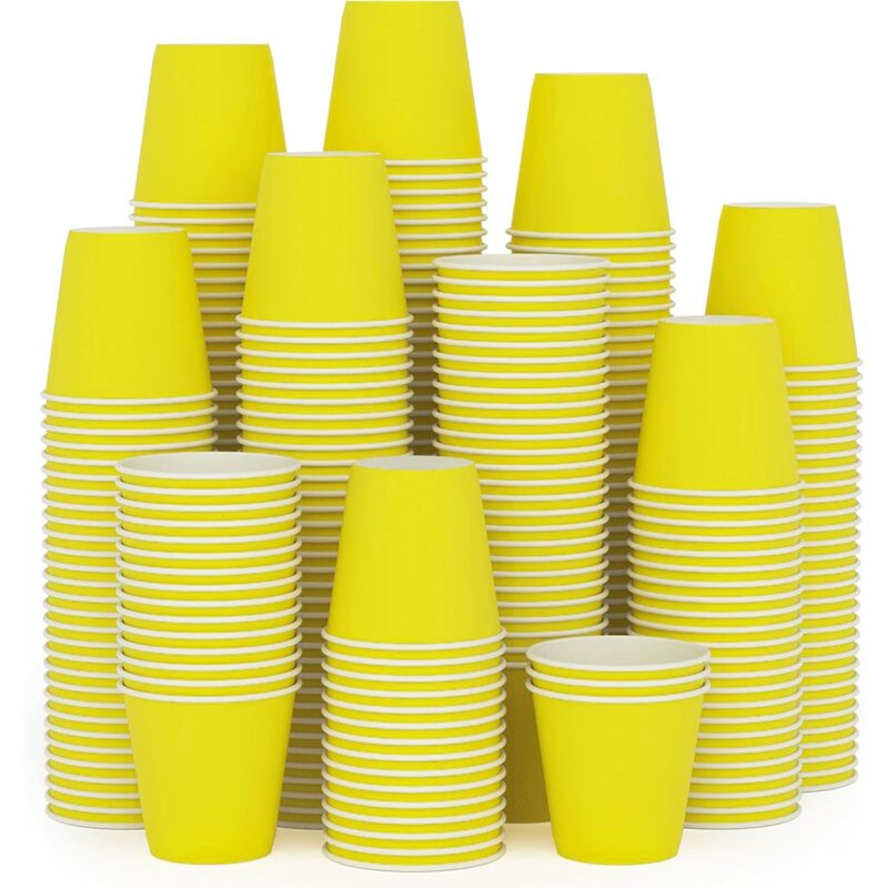 Lot de 300 petites tasses en papier de 3 oz, tasses de salle de bain jaunes jetables, tasses pour bain de bouche, tasses à café