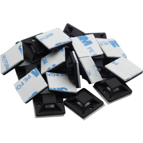 Lot de 300 supports adhésifs pour serre-câbles - 20 x 20 mm - Fixation de câble - Noir