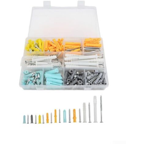 Lot de 300 vis et chevilles murales autotaraudeuses à pointes cruciformes pour brique, béton, acier inoxydable et plastique