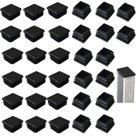 Lot de 32 bouchons à lamelles pour tubes carrés 40 x 40 mm, carrés en plastique noir, bouchons carrés pour produits métalliques/chaises/canapés/tables NPTERBL