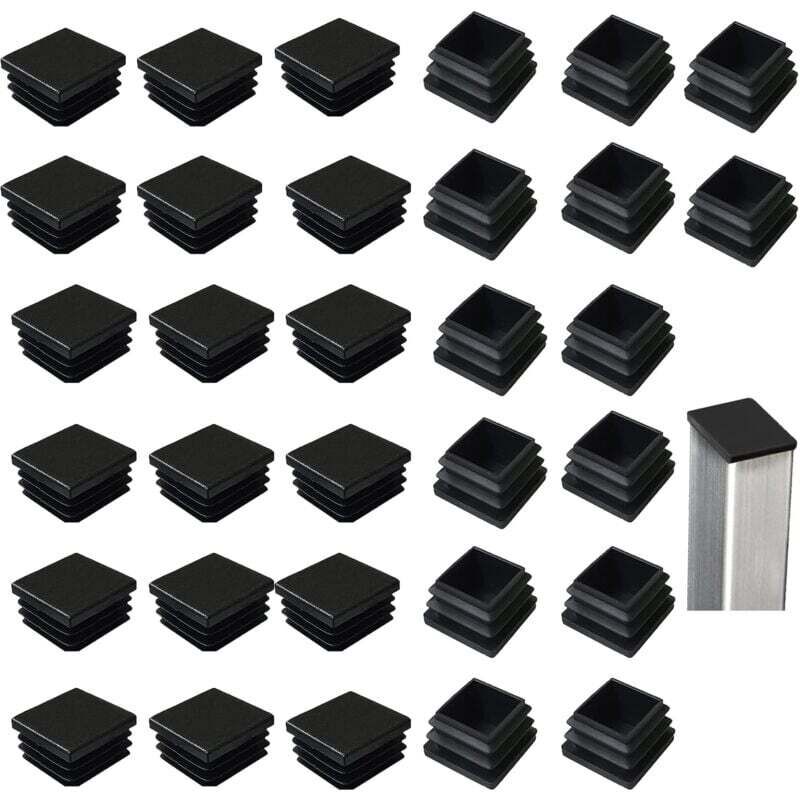 Lot de 32 bouchons à lamelles pour tubes carrés 40 x 40 mm, carrés en plastique noir, bouchons carrés pour produits métalliques/chaises/canapés/tables