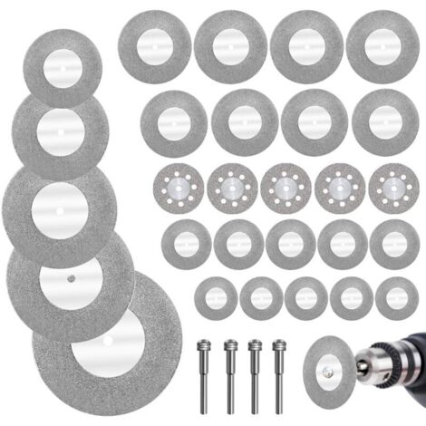 Lot de 32 disques diamantés 16-60mm avec 4 mandrins 3.2mm – Pour coupe précise de verre, métal, céramique et bois dur - ramique-16