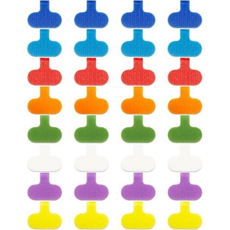 Lot de 32 étiquettes de câbles multicolores, inscriptibles, pour câbles électroniques et informatiques. Gestion et identification des câbles.
