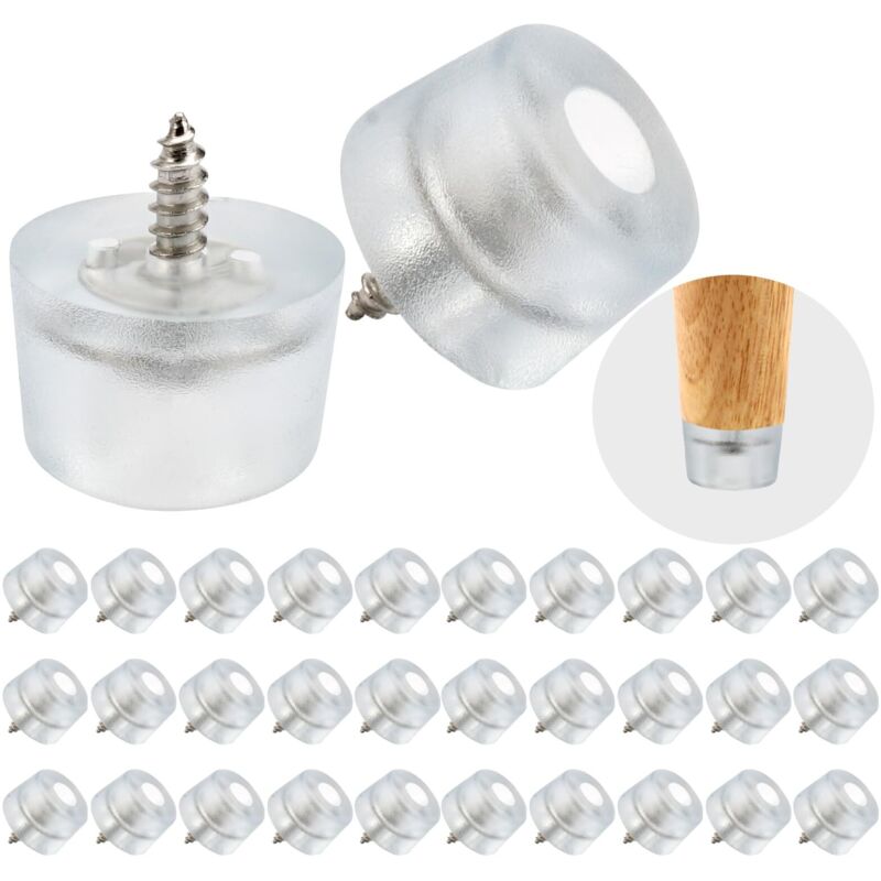 Lot de 32 Patin Chaise, Transparent Pieds De Meubles en Caoutchouc, Antidérapant Pieds en Caoutchouc À Visser, Rubber Feet pour Planche À Découper