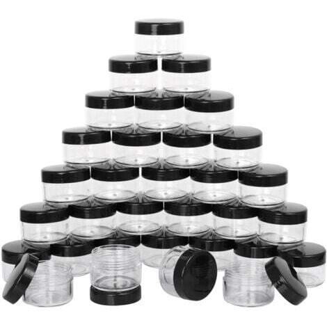 Lot de 32 petits pots d'échantillons de maquillage, contenants cosmétiques de 15 grammes avec couvercles, pots en plastique, pots de voyage noirs, bouteilles vides pour produits de toilette