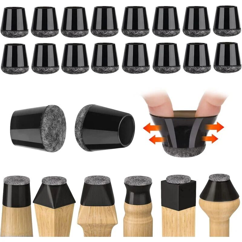 Linghhang - Lot de 32 protège-pieds de chaise (14-18 mm), petits protège-pieds de chaise, en silicone noir, avec coussinets en feutre pour sols en