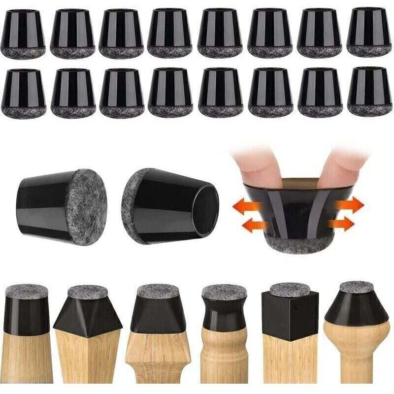 Lot de 32 protège-pieds de chaise (14-18 mm), petits protège-pieds de chaise, en silicone noir, avec coussinets en feutre pour sols en bois dur et en