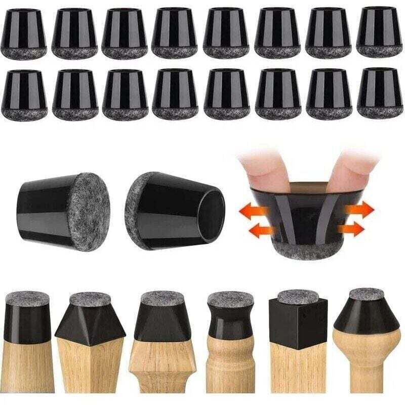 Lot de 32 protège-pieds de chaise (14-18 mm), petits protège-pieds de chaise, en silicone noir, avec coussinets en feutre pour sols en bois dur et en