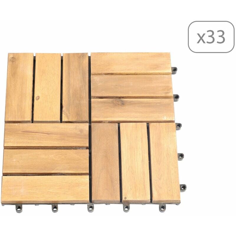 Beau Rivage - Lot de 33 dalles bois d'acacia 30x30 cm format mosaïque finition huilée