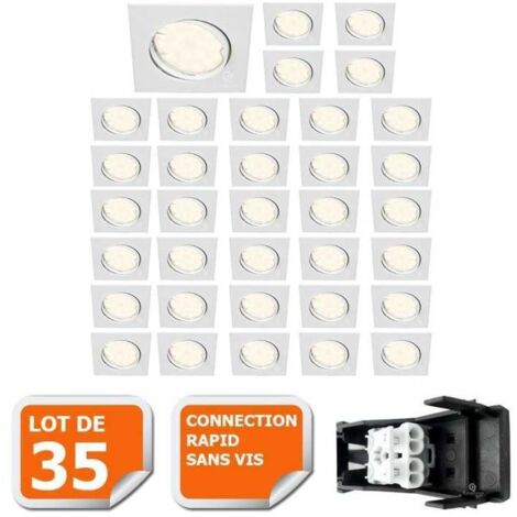 Lot de 35 spot encastrable orientable carré led smd gu10 230v blanc rendu environ 50w halogène