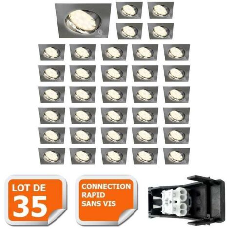 Lot de 35 spot encastrable orientable LED carré alu brossé GU10 230V eq. 50W blanc chaud