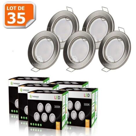Lot de 35 spot led encastrable complète ronde fixe alu brossé eq. 50w blanc chaud