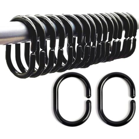Lot de 36 anneaux de rideau de douche, crochets de rideau de douche noirs en plastique en forme de C pour tringle de fenêtre