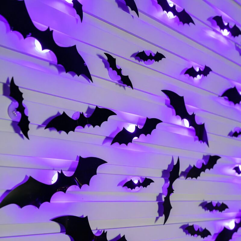 Coocheer - Lot de 36 autocollants muraux led 3D pour décoration d'Halloween en forme de chauve-souris, 4 tailles différentes, en pvc amovible, pour