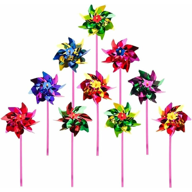 Lot de 36 moulins à vent 15 x 36,5 cm en plastique arc-en-ciel pour pelouse, jardin, pelouse, décoration amusante de carnaval, couleurs flamboyantes