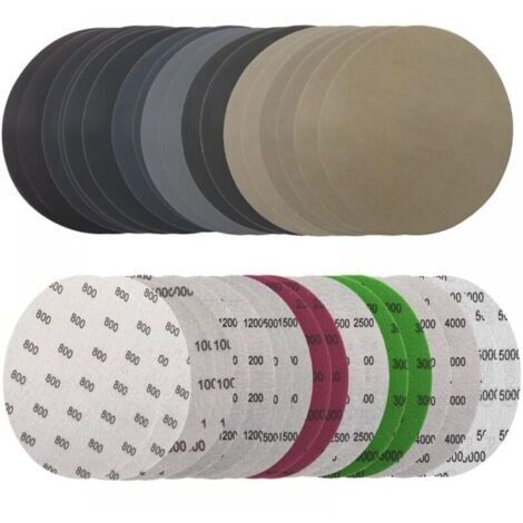 Lot de 36 Papier de Verre 125mm,Rond Disques de Ponçage, Disque Abrasif 125mm,Disques Abrasif de Ponçage Humide et Sec 800/1000/1200/1500/2000/2500/3000/4000/5000 Pour Disque Rond Poncage 125mm