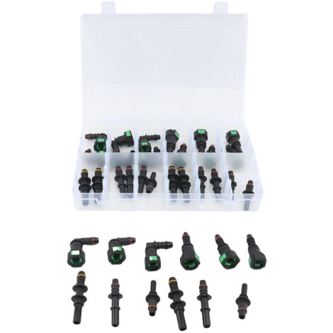 Lot de 36 raccords de tuyau de carburant à fermeture rapide SAE 9,89 mm, 9,49 mm, 7,89 mm, 6,3 mm, connecteurs droits et coudés, pour voiture, moto, bateau ID8 mm, ID6 mm, ID3 mm (9 tailles)