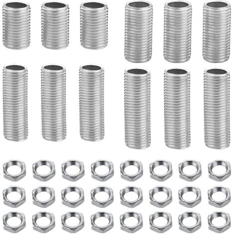 Lot de 36 raccords de tuyau de lampe avec embouts M10 de 2 cm, 3 cm, 4 cm, 5 cm de longueur et écrous M10 plaqués zinc