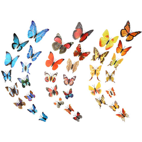 Lot de 36 stickers muraux décoratifs papillons 3D à faire soi-même, adaptés à la décoration murale des chambres d'enfants