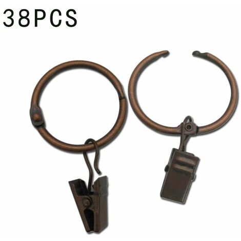Lot de 38 anneaux de rideau en métal ouvrables avec clips, diamètre intérieur de 3,2 cm, cuivre rouge
