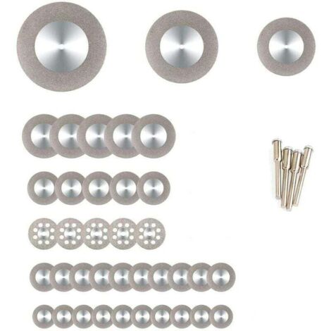 Lot de 38 Disque Diamant Meuleuse, Disques Diamant à Tronçonner 16/20/22/25/30/40/50/60 + 4Pcs Mandrins Tiges, Outil Rotatif de Dremel pour Métal Pierres Précieuses Verre,
