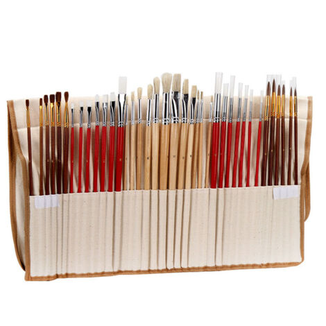 Lot de 38 pinceaux peinture avec étui en toile, set complet acrylique et aquarelle