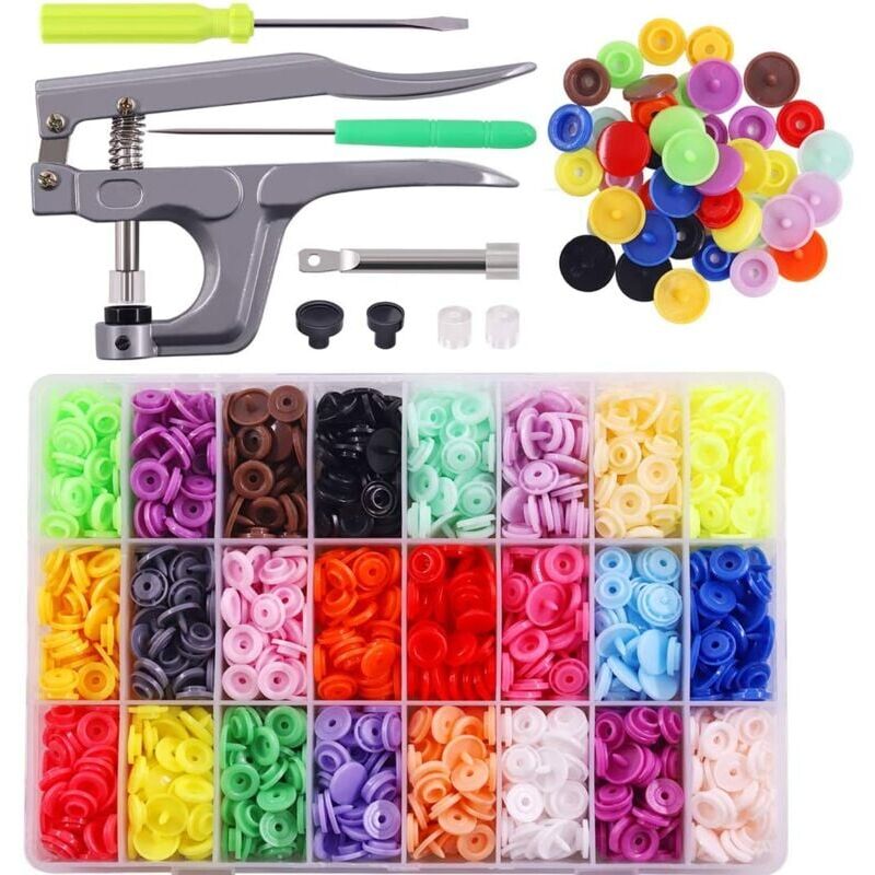 Lot de 384 boutons pression en plastique avec pinces pour couture de vêtements, bavoirs, manteaux de pluie