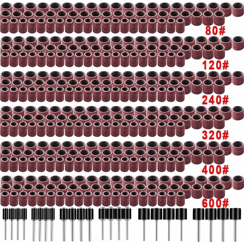 MERÉTÉET Lot de 384 ponceuses à tambour comprenant 360 manchons ponçage ongles et 24 mandrins pour outil rotatif Dremel