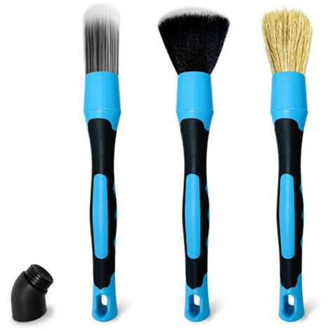 Lot de 3Ensemble Brosses D’esthétique Automobile avec 15° Connecteur Coudé Brosse époussetage Automatique pour Le Nettoyage des Voitures Camions VUS RV Moteur Tableau Bord Sièges Roue Poignée