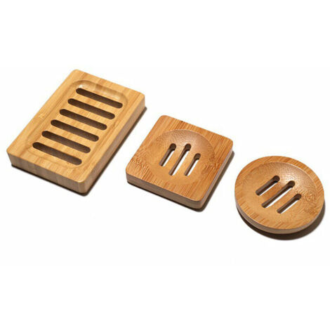 Lot de 3pcs Porte-Savon en bambou pour Salle de Bain Cuisine