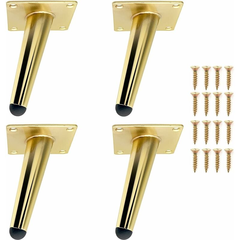 Ersandy - Lot de 4 12cm Pieds de Meubles Pied de Table Doré Incliné en Métal Durable, Jambe de Table, Pieds de Canapé pour Remplacer ou Ajuster la