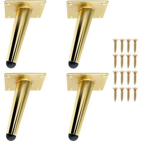 Lot de 4 12cm Pieds de Meubles Pied de Table Doré Incliné en Métal Durable, Jambe de Table, Pieds de Canapé pour Remplacer ou Ajuster la Hauteur des Tables de Chevet, Canapé, Meubles TV, Fauteuil etc