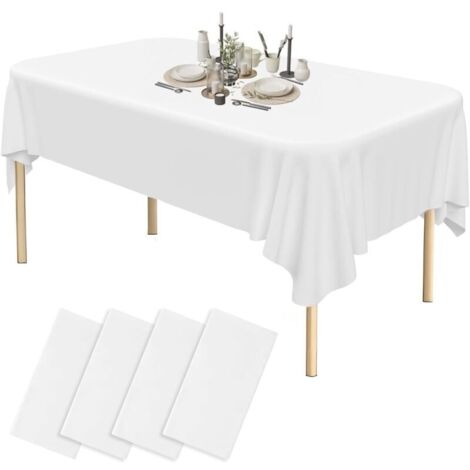 Lot De 4 137cm x 274cm Nappe Blanche Jetable peva, Nappe Rectangulaire , Nappe Exterieur Impermeable Jardin, Nappe de Table pour Mariage, Banquet, Restaurant