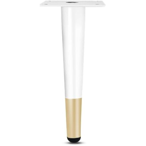 Lot de 4 20cm/8’’ Pieds de Meuble Metal Doré Blanc, Pieds de Table Conique Vertical Pieds de Canapé Pieds d'armoire en Métal avec Vis pour Armoire Chaise Table Basse (Blanc & Doré, 20 cm)